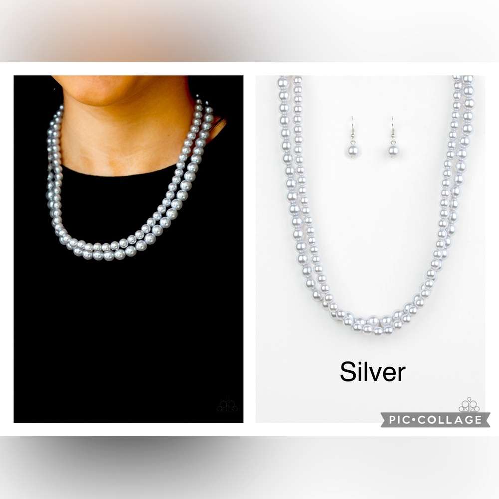 Woman Of The Century SilverGray Pearl Necklace and Earring Set